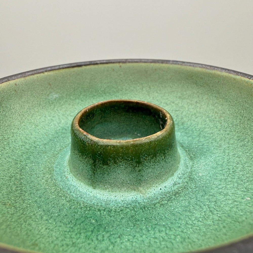 MCM Gotek Colonia Tovar Venezuela Pottery Candle Holder Set Green Crackle Glaze - Picture 9 of 10